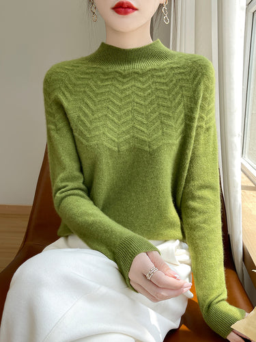 Damen Weicher Feinstrick-Mockneckpullover mit Chevron-Ajour und Kaschmirlook Nord Taschen