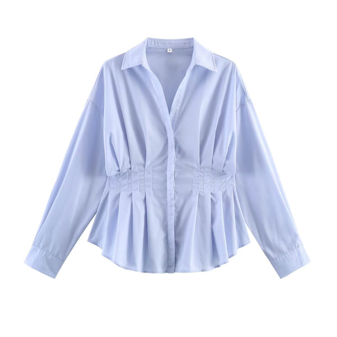 Damen Taillierte Blusenshirt-Jacke mit Kellerfalten und verdeckter Knopfleiste Nord Taschen