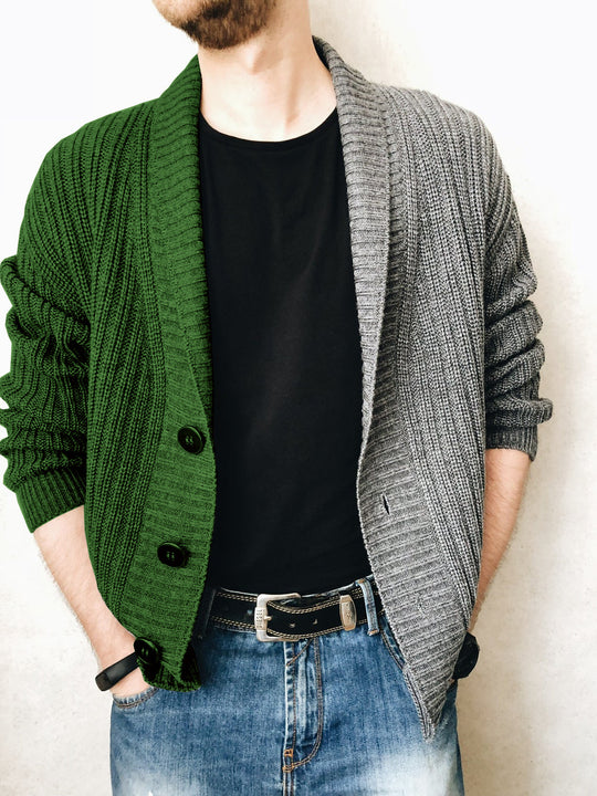 Herren Grobstrick-Cardigan mit Schalkragen, Rippstruktur und markanten Knöpfen Nord Taschen