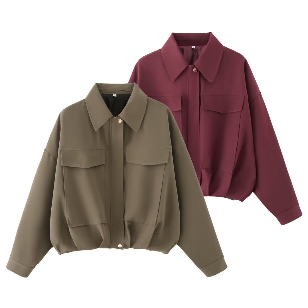 Damen Oversize Utility-Jacke mit Pattentaschen, Drop-Shoulder und elastischem Saum Nord Taschen