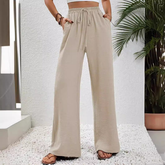 Damen Weite Palazzohose mit hohem Elastikbund, Kordelzug und Eingrifftaschen Nord Taschen