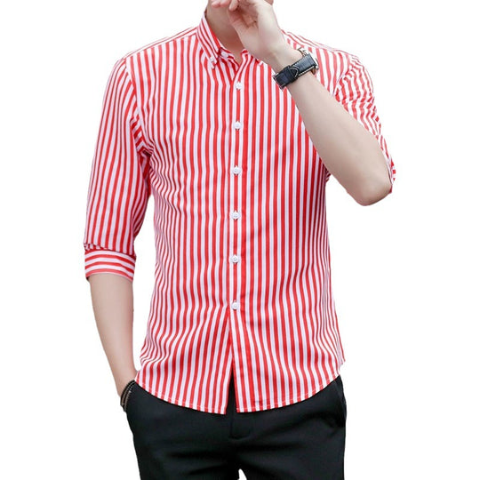 Herren Gestreiftes Button-Down-Hemd mit Kentkragen und Dreiviertelärmeln in tailliertem Casual-Schnitt Nord Taschen