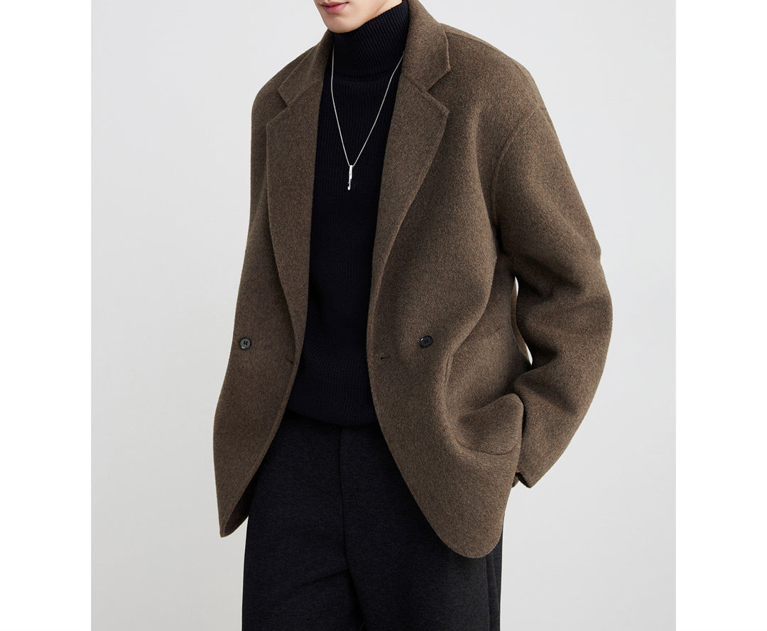 Herren Oversize Doppelknopf-Wollmix-Kurzmantel mit aufgesetzten Taschen Nord Taschen