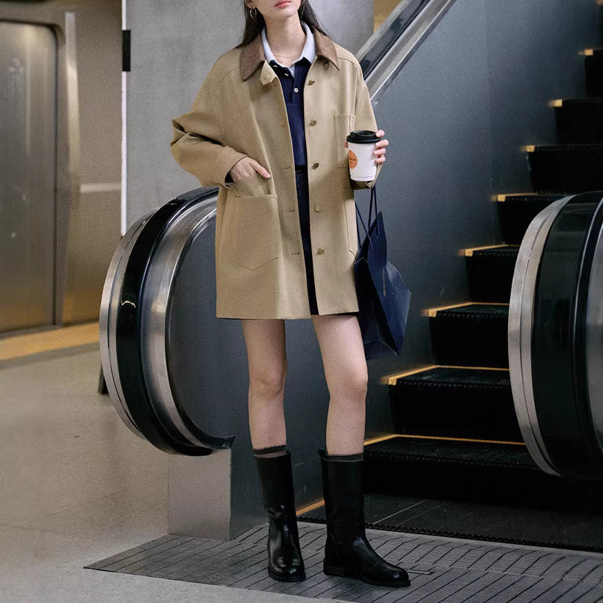Damen Stylische Oversized-Jacke mit hohem Kragen Nord Taschen