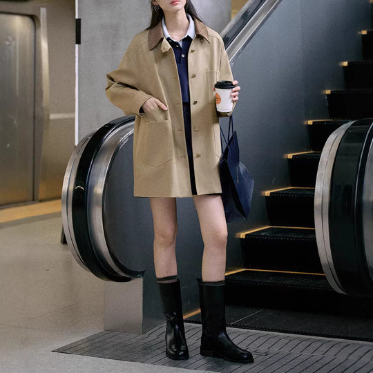 Damen Stylische Oversized-Jacke mit hohem Kragen Nord Taschen