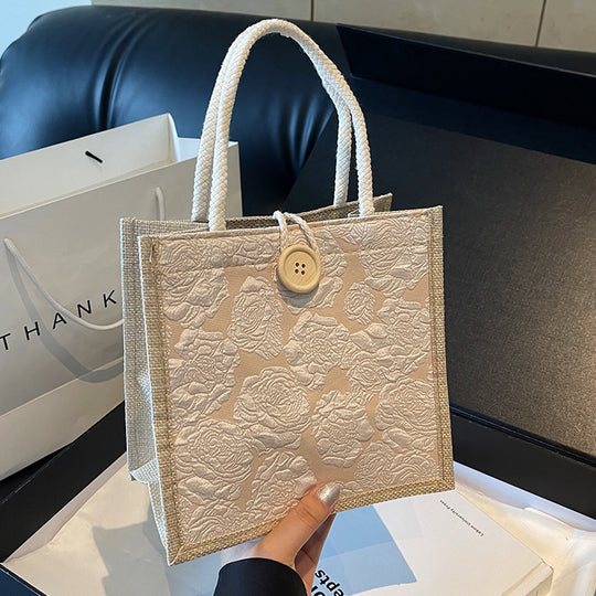Damen Jute-Umhängetasche mit floralem Design und praktischem Buttonverschluss Nord Taschen