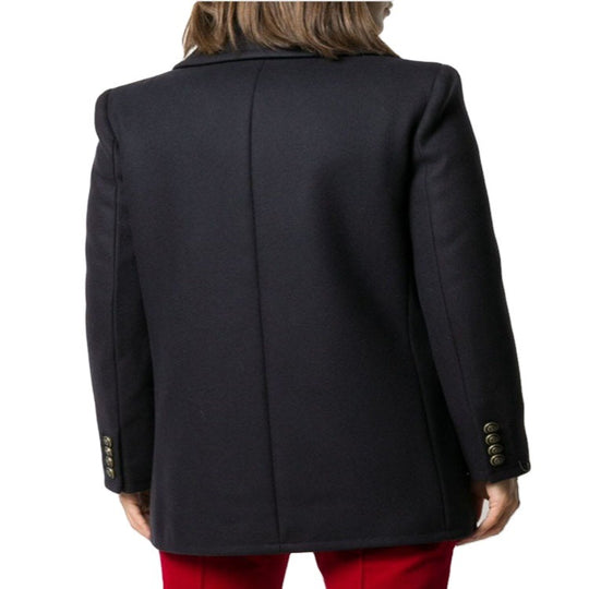 Damen kurztaillierter Zweireihiger Wollmix-Peacoat mit maritimen Details Nord Taschen