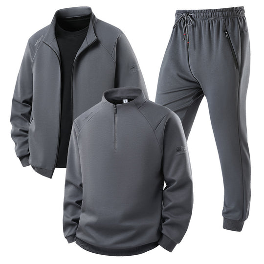 Herren Dreiteiliges Thermo-Trainingsset mit Halbzip-Pullover, Zip‑Jacke und Jogginghose Nord Taschen