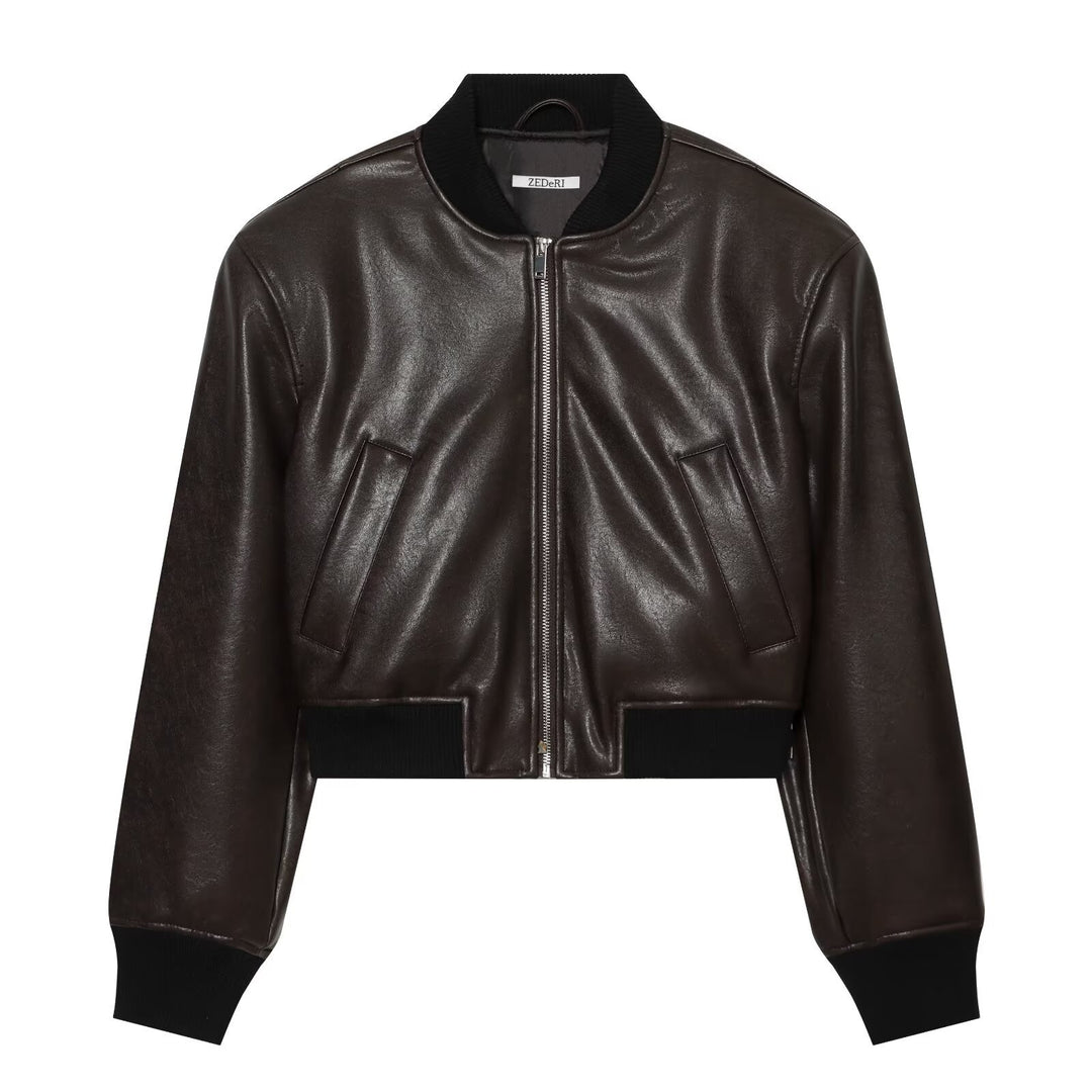 Herren Lederoptik-Bomberjacke im Cropped-Stil mit Rippbündchen Nord Taschen