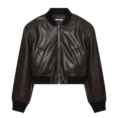 Herren Lederoptik-Bomberjacke im Cropped-Stil mit Rippbündchen Nord Taschen