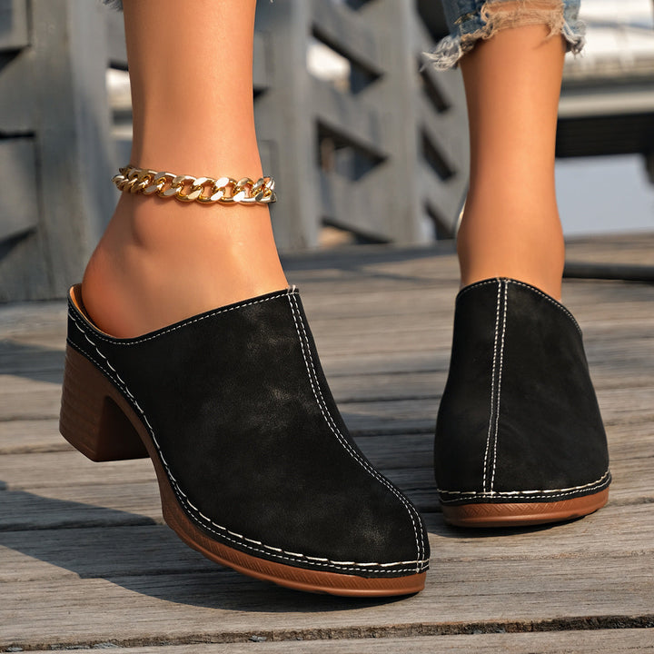 Damen Elegante Clogs aus hochwertigem Wildleder mit komfortablem Blockabsatz