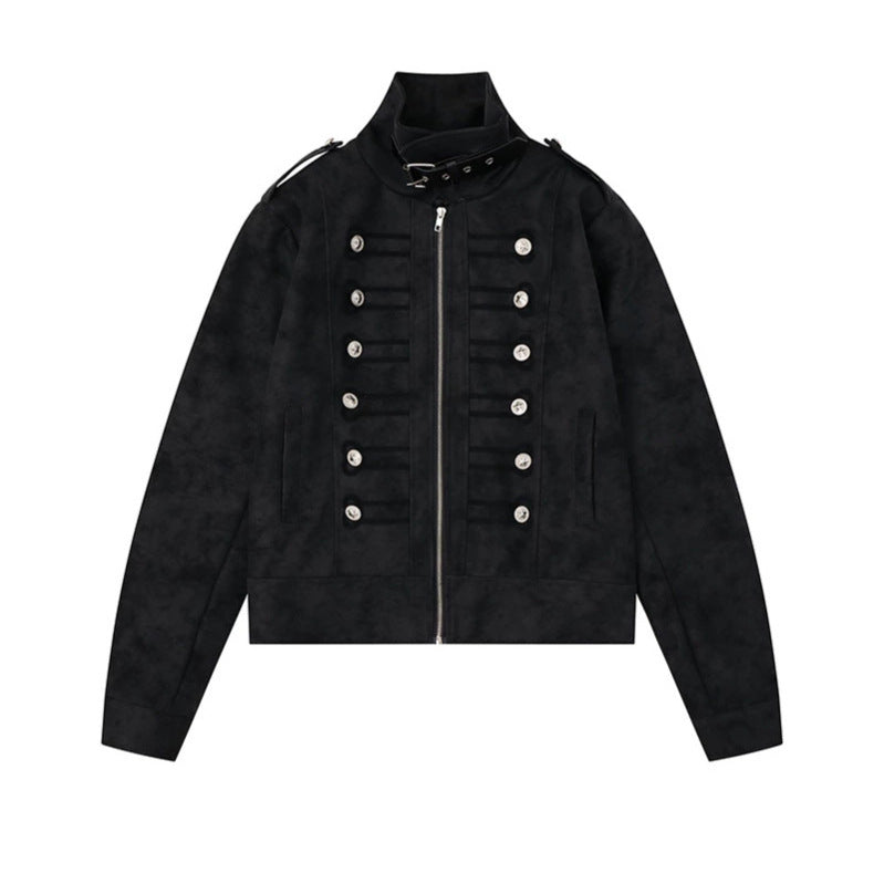 Damen Militärisch inspirierte kurze Jacke mit Reißverschluss, dekorativen Knopfleisten und Schulterklappen Nord Taschen