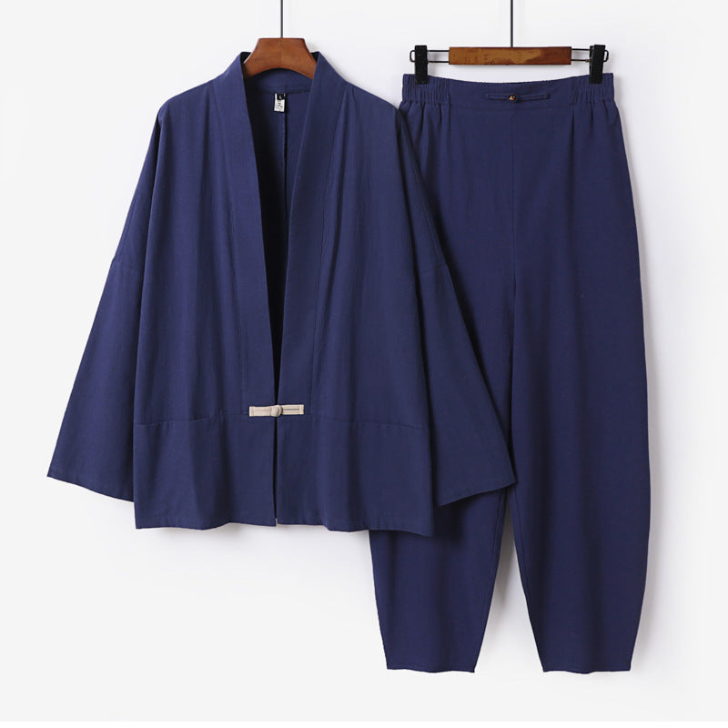 Herren Zen-Relax-Set mit offener Kimono-Jacke, dekorativem Knebelverschluss und tapered Harem-Joggpants Nord Taschen