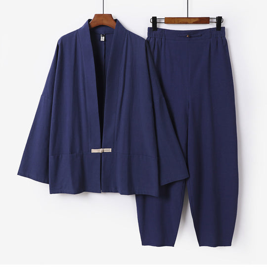 Herren Zen-Relax-Set mit offener Kimono-Jacke, dekorativem Knebelverschluss und tapered Harem-Joggpants Nord Taschen