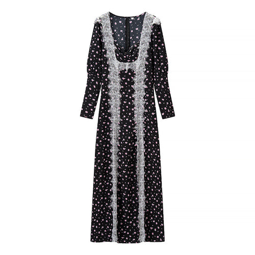 Damen Maxikleid mit Spitzeneinsatz, langen Ärmeln und floralem Allover-Print Nord Taschen