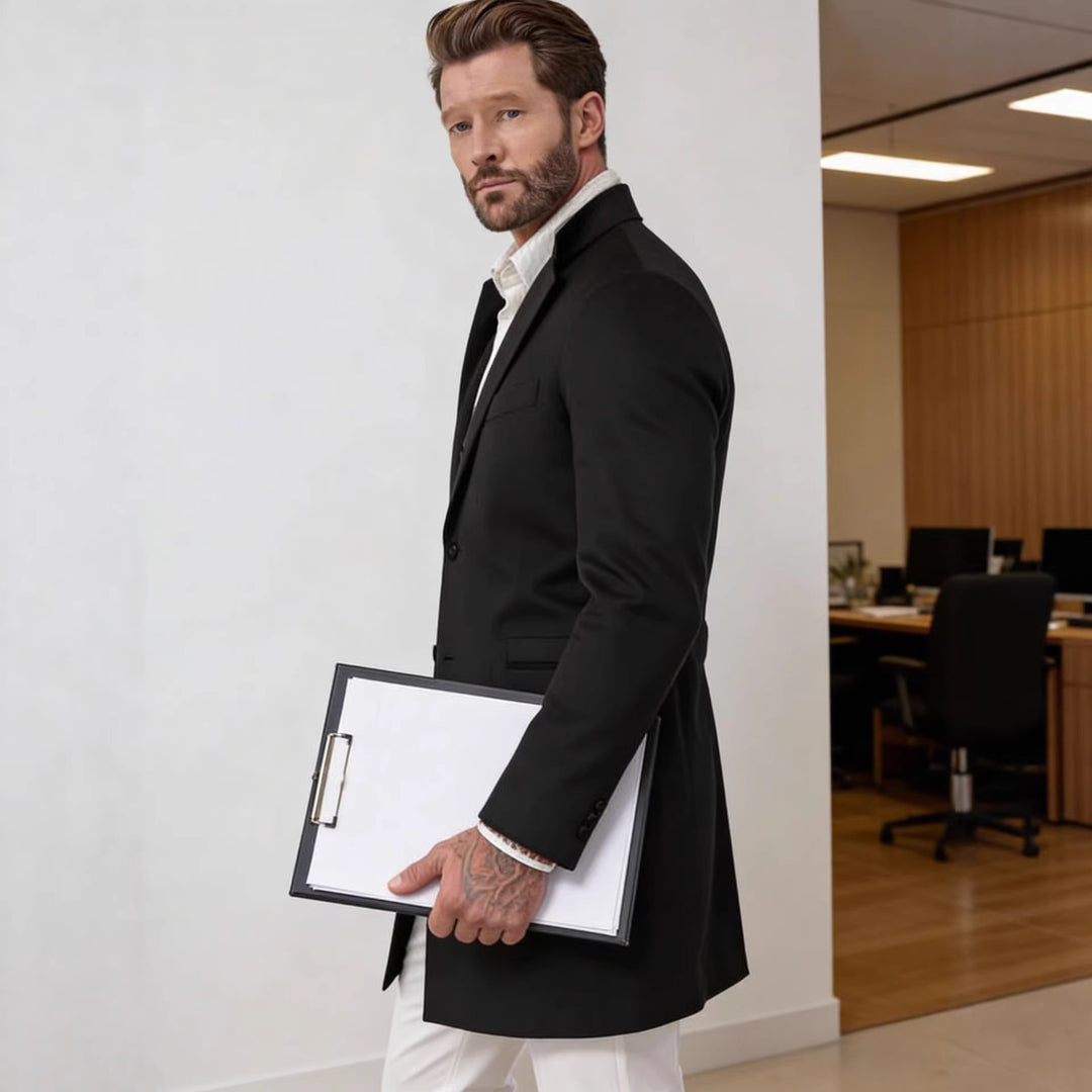 Herren Langer Unstrukturierter Leinen-Blazer mit Ein-Knopf-Verschluss und aufgesetzten Taschen Nord Taschen