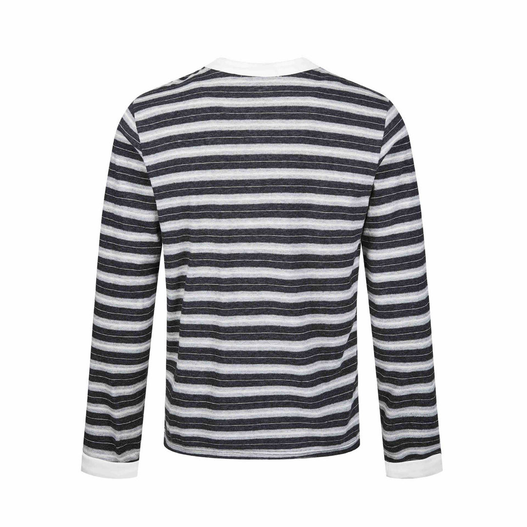 Herren Langarm-Henleyshirt mit gestreifter Struktur und Kontrastkragen Nord Taschen