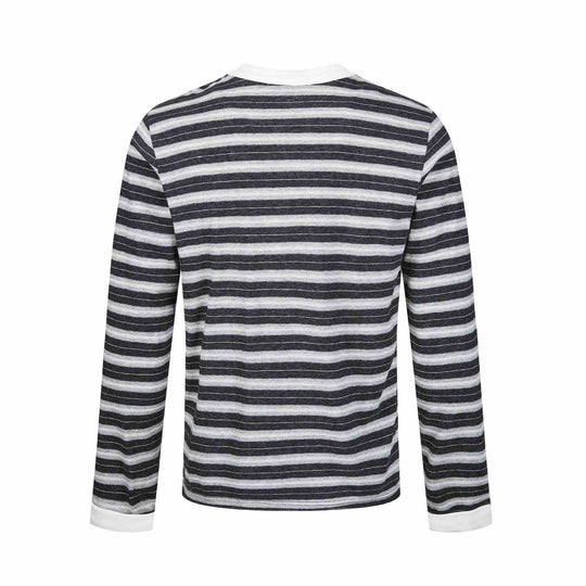 Herren Langarm-Henleyshirt mit gestreifter Struktur und Kontrastkragen Nord Taschen