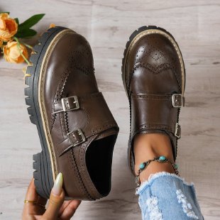 Damen nan Brogue-Monk-Slipper mit doppeltem Schnallenverschluss, gesteppter Kante und grober Profilsohle Nord Taschen