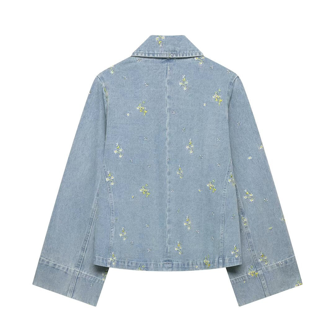 Damen Jeansjacke mit floraler Stickerei und kastiger Silhouette Nord Taschen