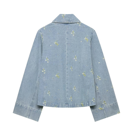 Damen Jeansjacke mit floraler Stickerei und kastiger Silhouette Nord Taschen