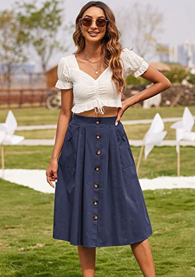 Damen Midi-Rock mit Knopfleiste und praktischen Taschen
