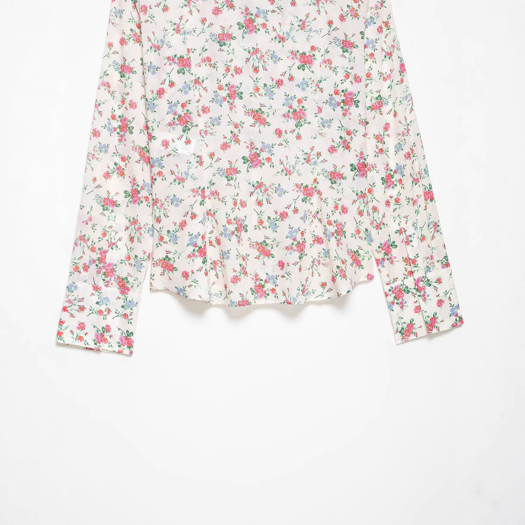 Damen Rüschenbluse mit floralem Allover-Print und Hemdkragen Nord Taschen
