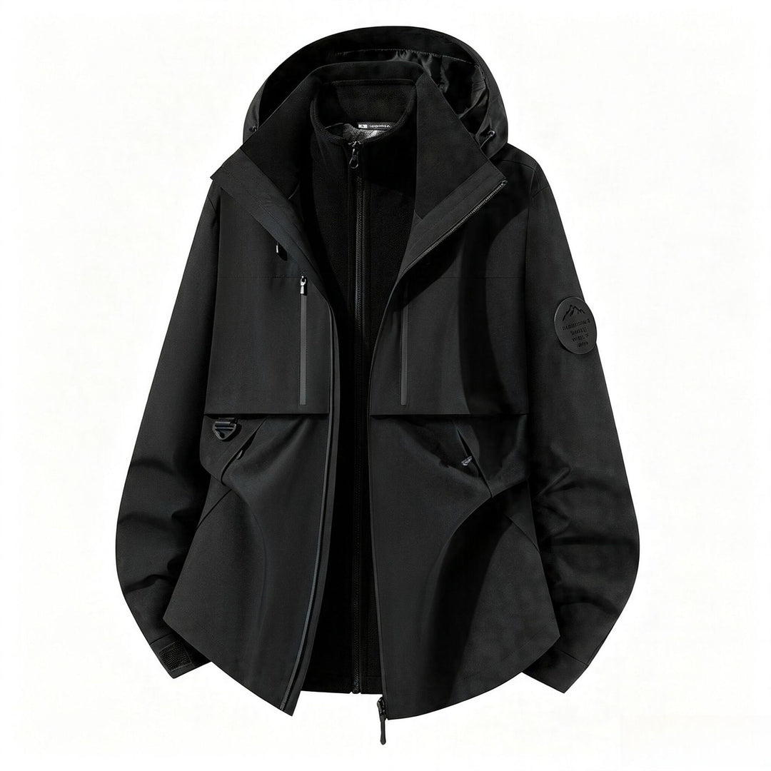 Herren dreilagige Softshell-Outdoorjacke mit herausnehmbarem Fleecefutter und Kapuze Nord Taschen