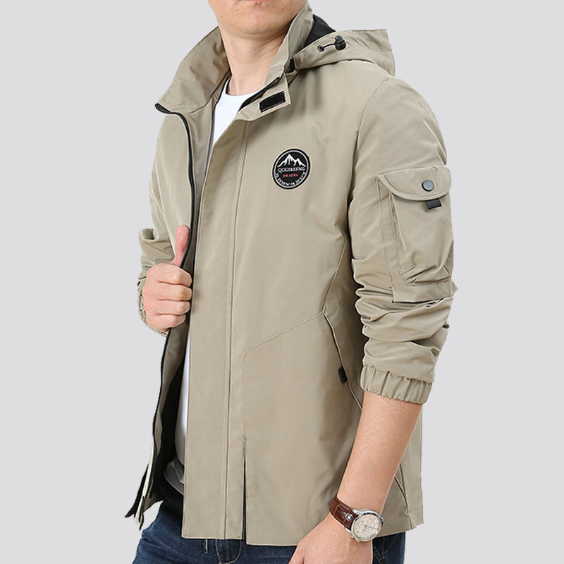 Herren Leichter Urbaner Softshell-Hoodie mit Ärmeltasche und hohem Stehkragen Nord Taschen