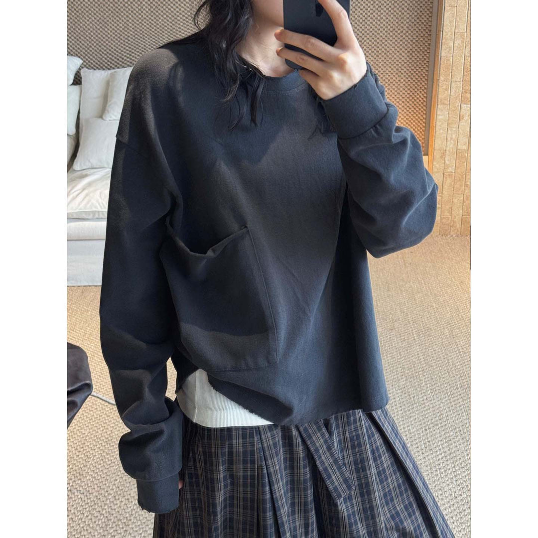 Damen Oversize Sweatshirt mit auffälliger Eingrifftasche und überschnittener Schulter Nord Taschen