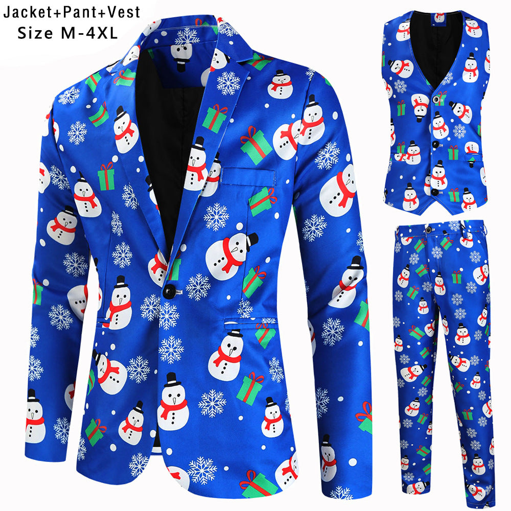 Herren Dreiteiliger Anzug mit festlichem Tannenbaum‑Print, tailliertes Sakko, Weste & Hose Nord Taschen