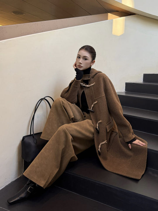 Damen Woll-Dufflecoat mit Knebelverschlüssen und Oversize-Schnitt Nord Taschen