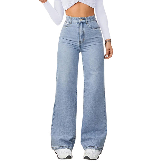Damen High-Waist Weite-Jeans mit geradem Bein Nord Taschen