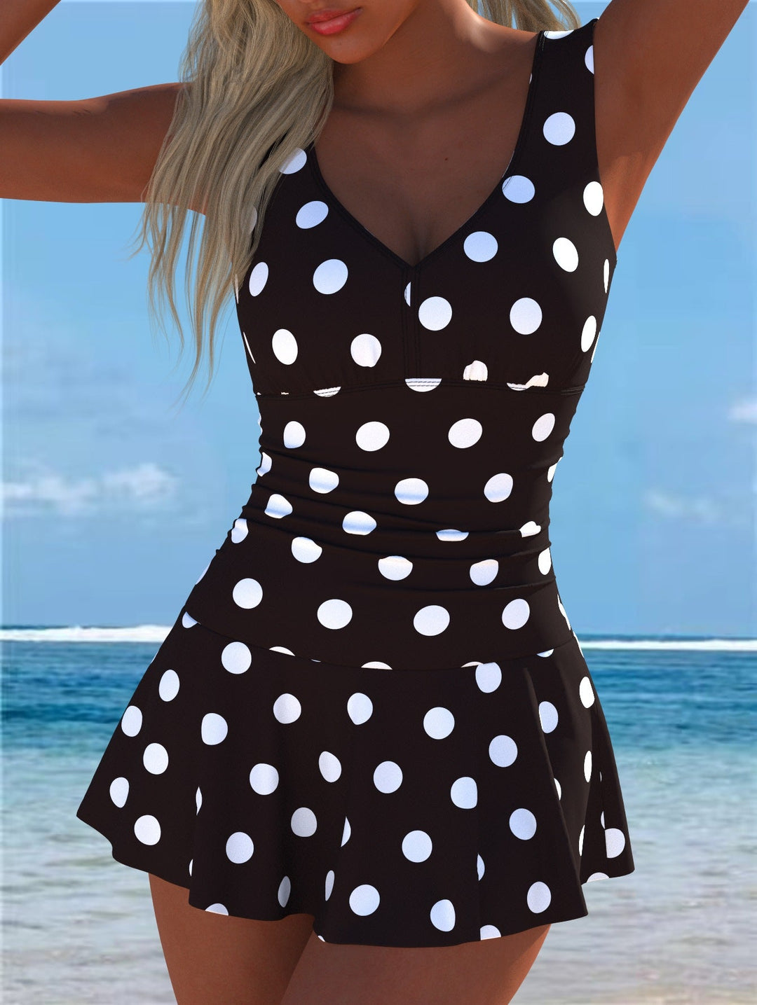 Damen Schwimmdress mit volanthaftem Saum und lR&Bhaftem Muster Nord Taschen