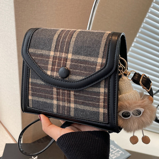 Damen modische Handtasche im Karomuster mit abnehmbarem Anhänger Nord Taschen