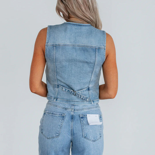 Damen Denim Weste mit Knopfleiste und modernen Schnittrahmen