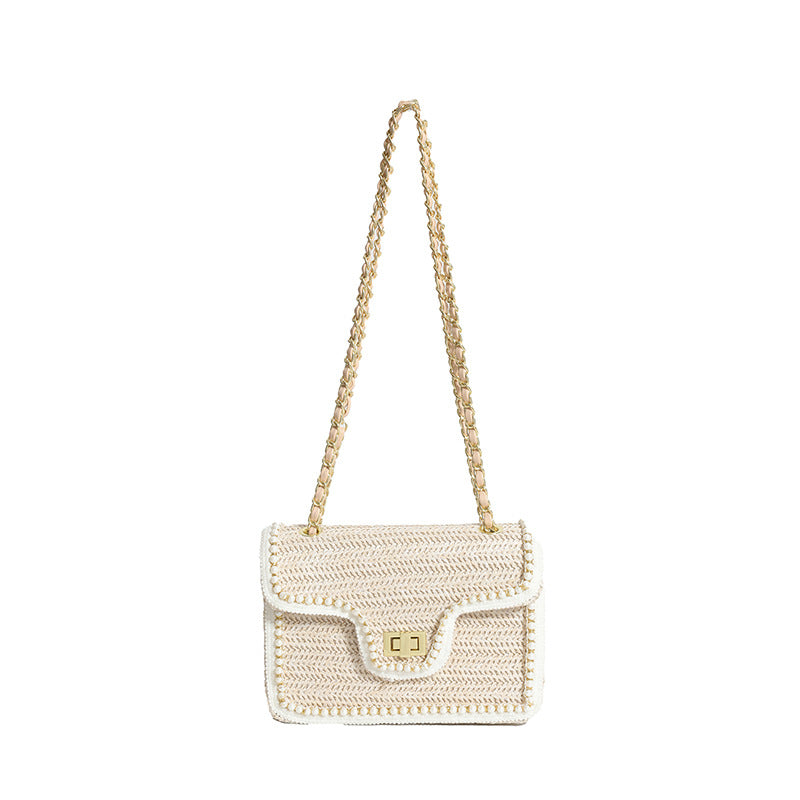 Damen Schultertasche im edlen Rattan-Look mit Kettenriemen Nord Taschen