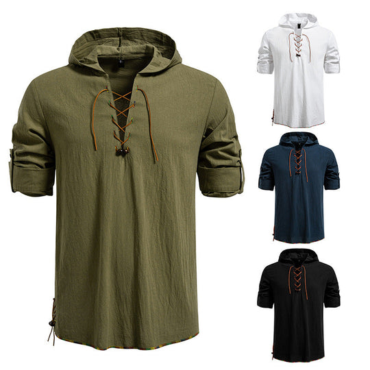 Herren Kaptuzenbluse mit einzigartigem Schnürdesign