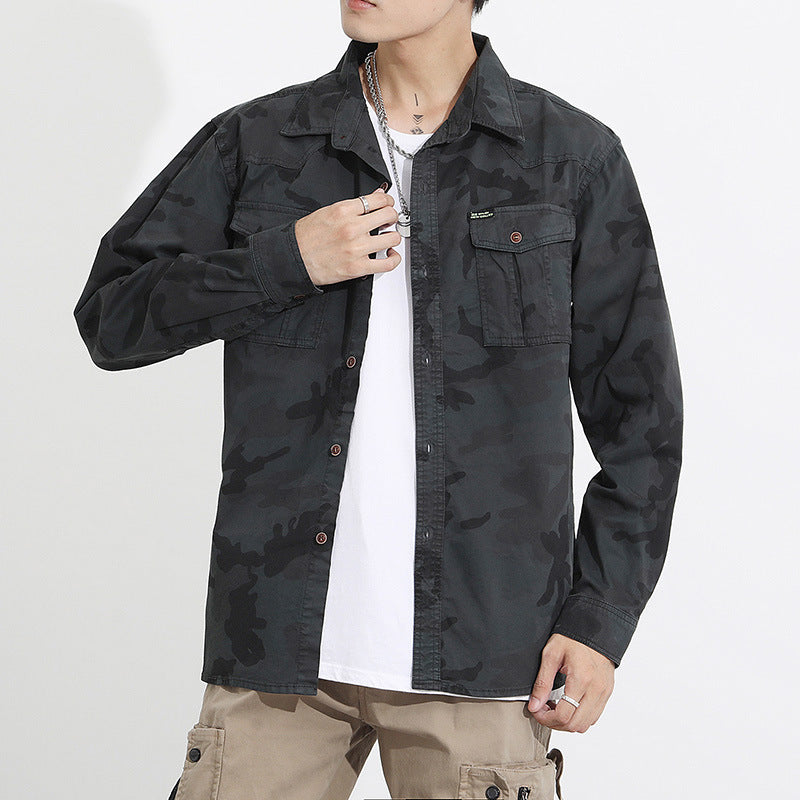 Herren Camouflage-Fieldshirtjacke aus leichtem Baumwoll-Twill mit Brusttaschen Nord Taschen
