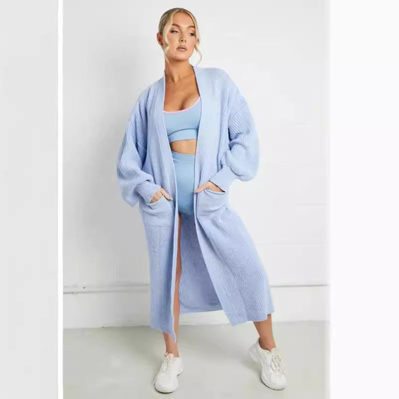 Damen Langer Strickmantel mit großzügigen Taschen