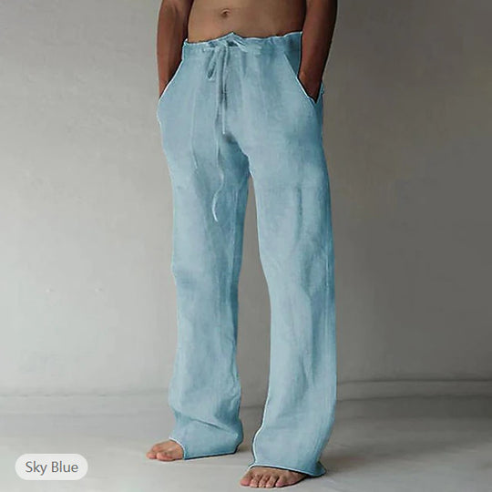 Herren Leinenhose mit weitem Schnitt Kordelzug und Seitentaschen Nord Taschen