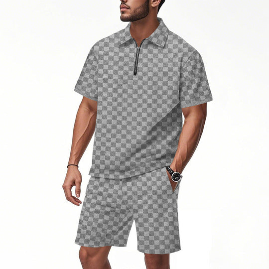 Herren sportliches Kurzarm-Oberteil mit Zipper und bequemen Shorts Nord Taschen