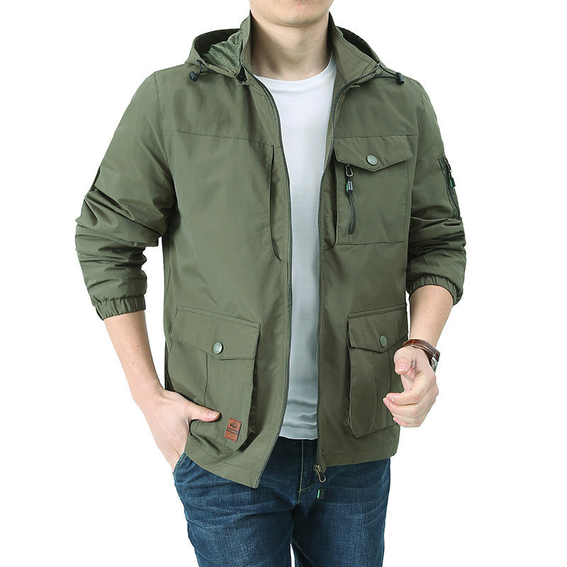 Herren wasserabweisende Kapuzen-Canvas-Fieldjacke mit verdecktem Zweiwege-Reißverschluss, elastischen Ärmelbündchen und Utility-Pattentaschen Nord Taschen