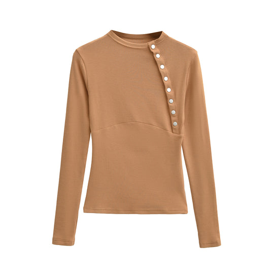 Damen Figurnahes Longsleeve mit asymmetrischer Druckknopfleiste Nord Taschen