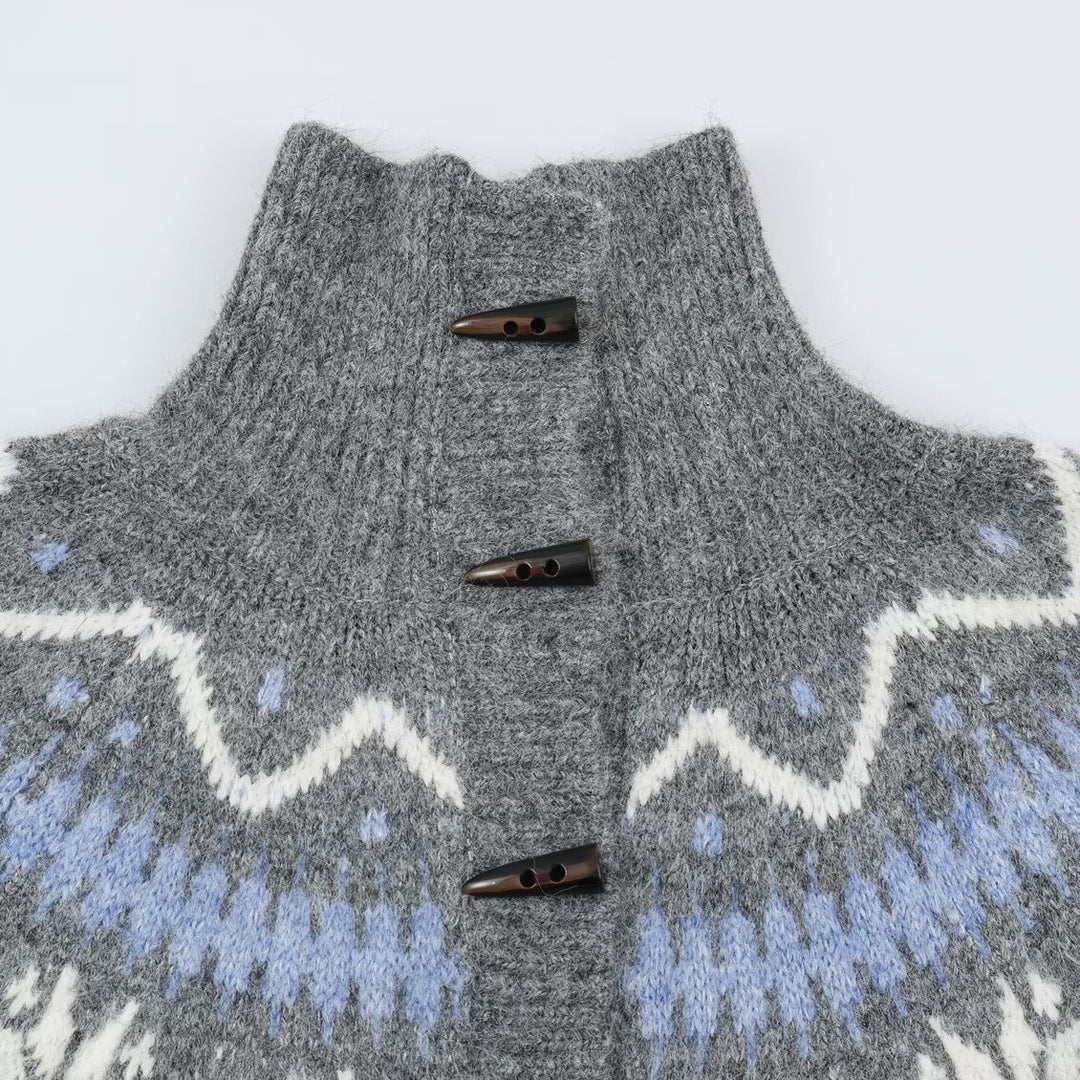 Damen Norweger-Strickjacke mit Stehkragen und Holzknopfverschlüssen Nord Taschen