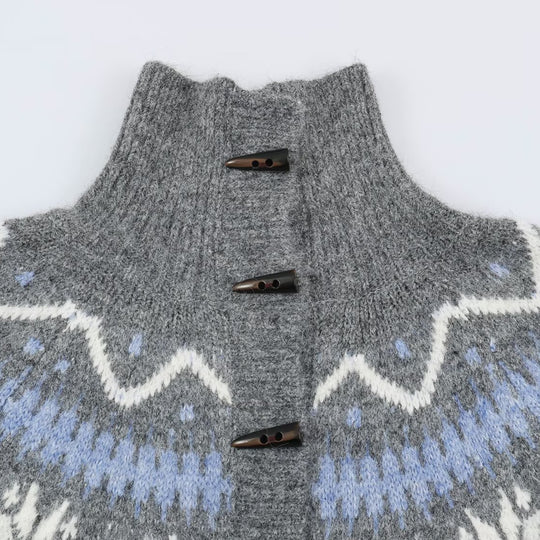 Damen Norweger-Strickjacke mit Stehkragen und Holzknopfverschlüssen Nord Taschen