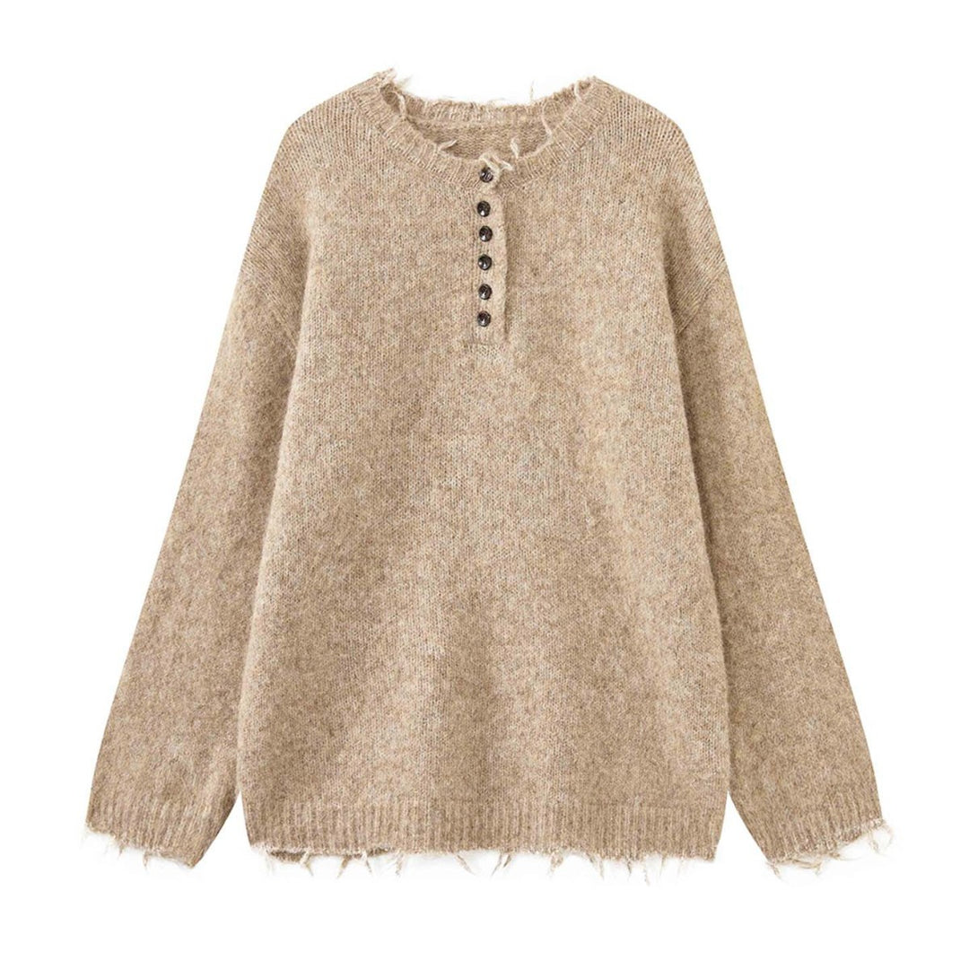 Damen Oversized Mohair-Mix V-Ausschnitt Cardigan mit Fransenabschluss Nord Taschen