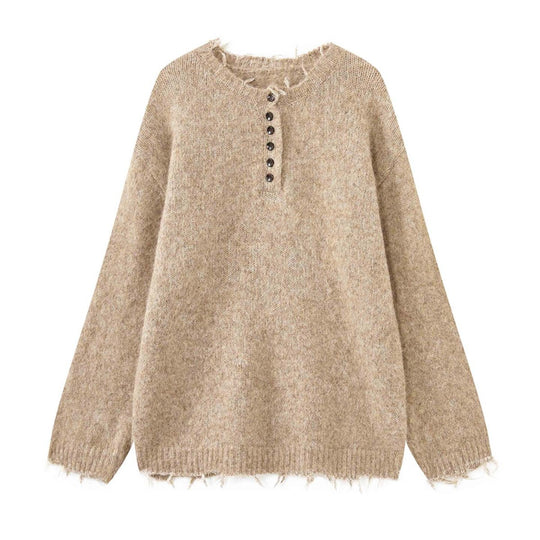 Damen Oversized Mohair-Mix V-Ausschnitt Cardigan mit Fransenabschluss Nord Taschen
