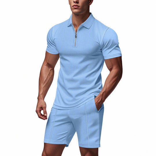 Herren Sportliches Kurzarm-Set mit teils strukturiertem Design und durchgehendem Reißverschluss