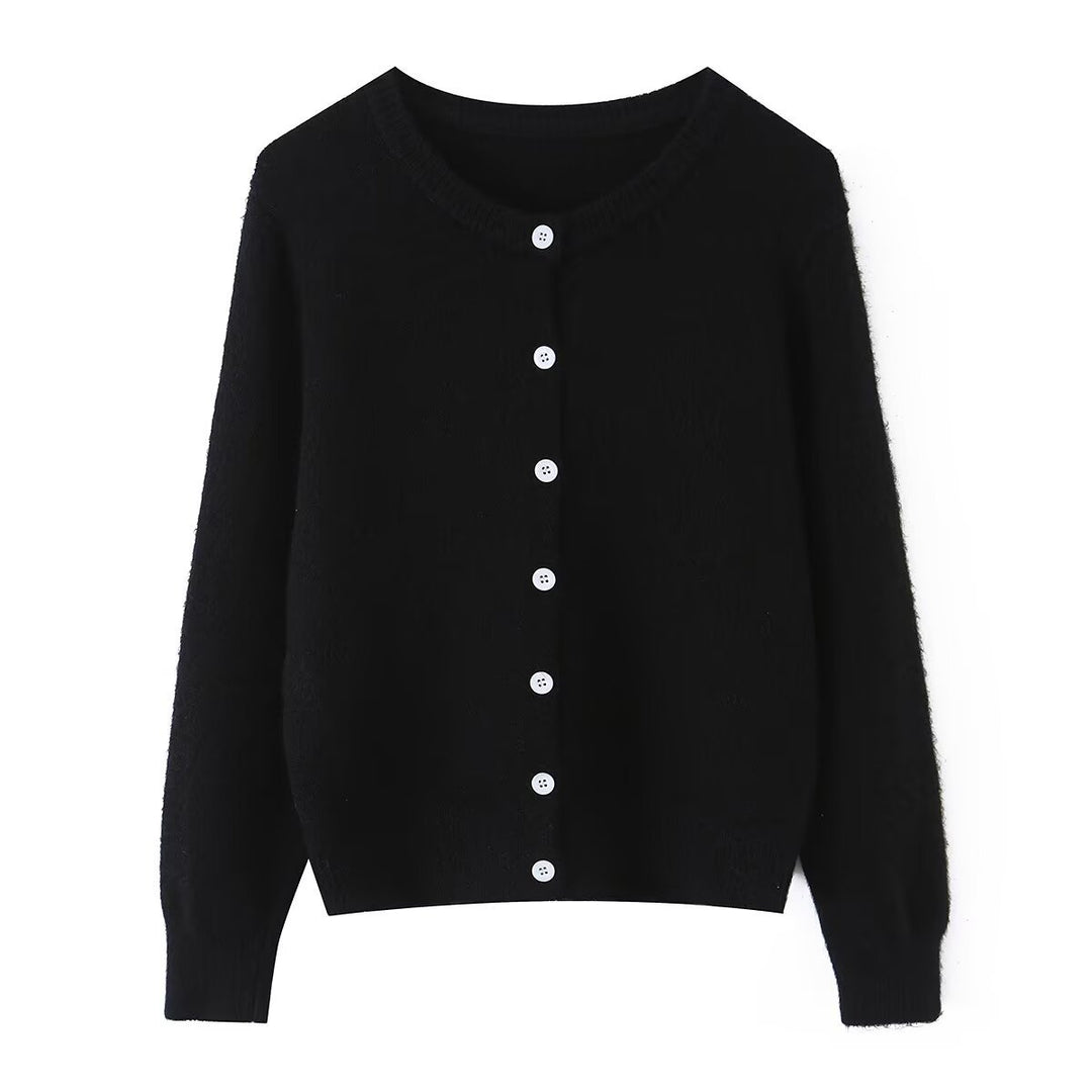 Damen Leichter Feinstrick-Cardigan mit Rundausschnitt, Rippbündchen und Perlmuttknöpfen Nord Taschen